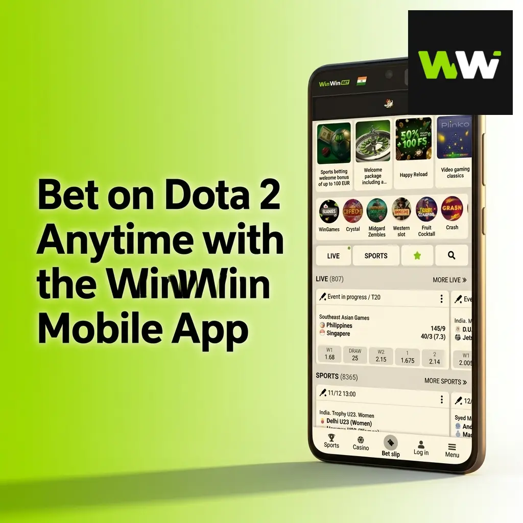 WinWin mobile app interface for Dota 2 betting, allowing users to place bets anytime on their smartphone