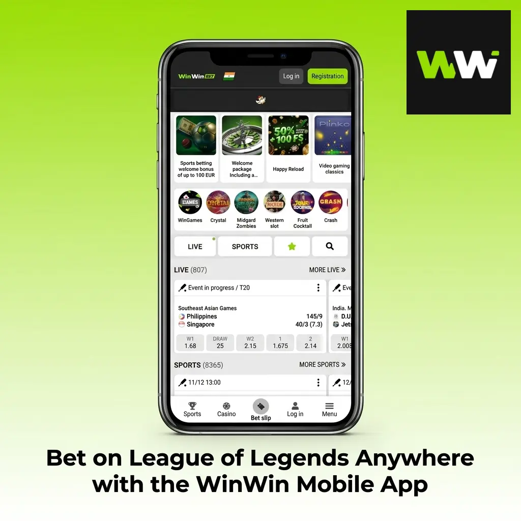 WinWin mobile app interface for betting on League of Legends esports matches anytime anywhere on smartphone