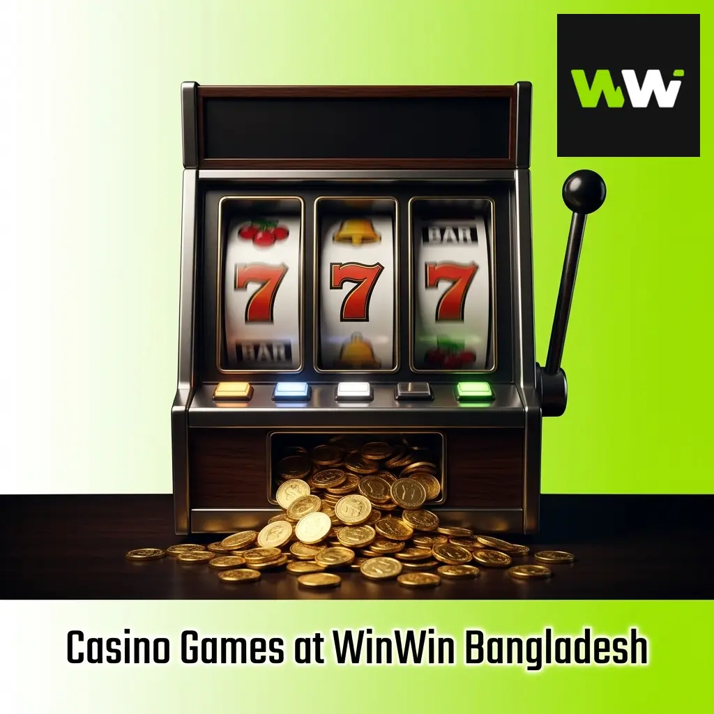 Colorful casino games lobby at WinWin Bangladesh featuring slots, roulette, poker, and live dealer options