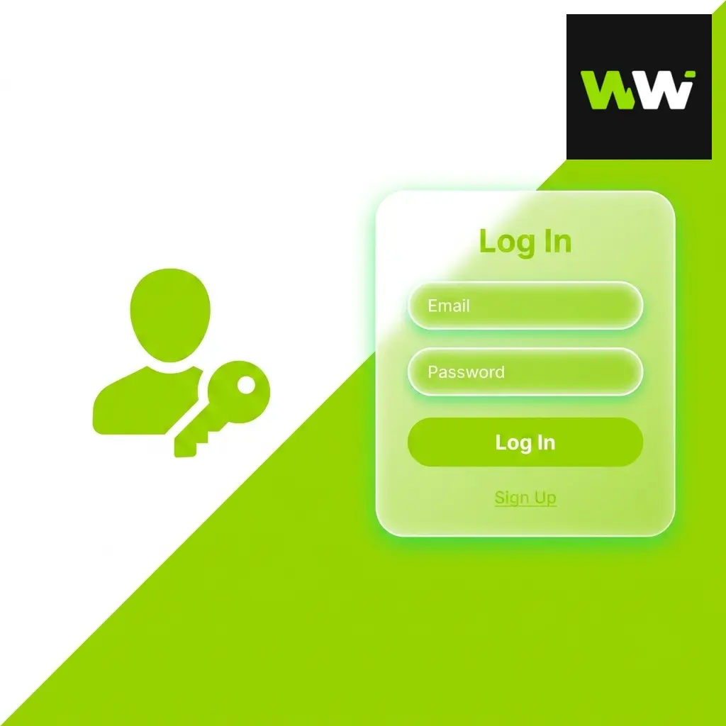 Step-by-step guide showing how to log in to a WinWin account with login form and credentials entry screen
