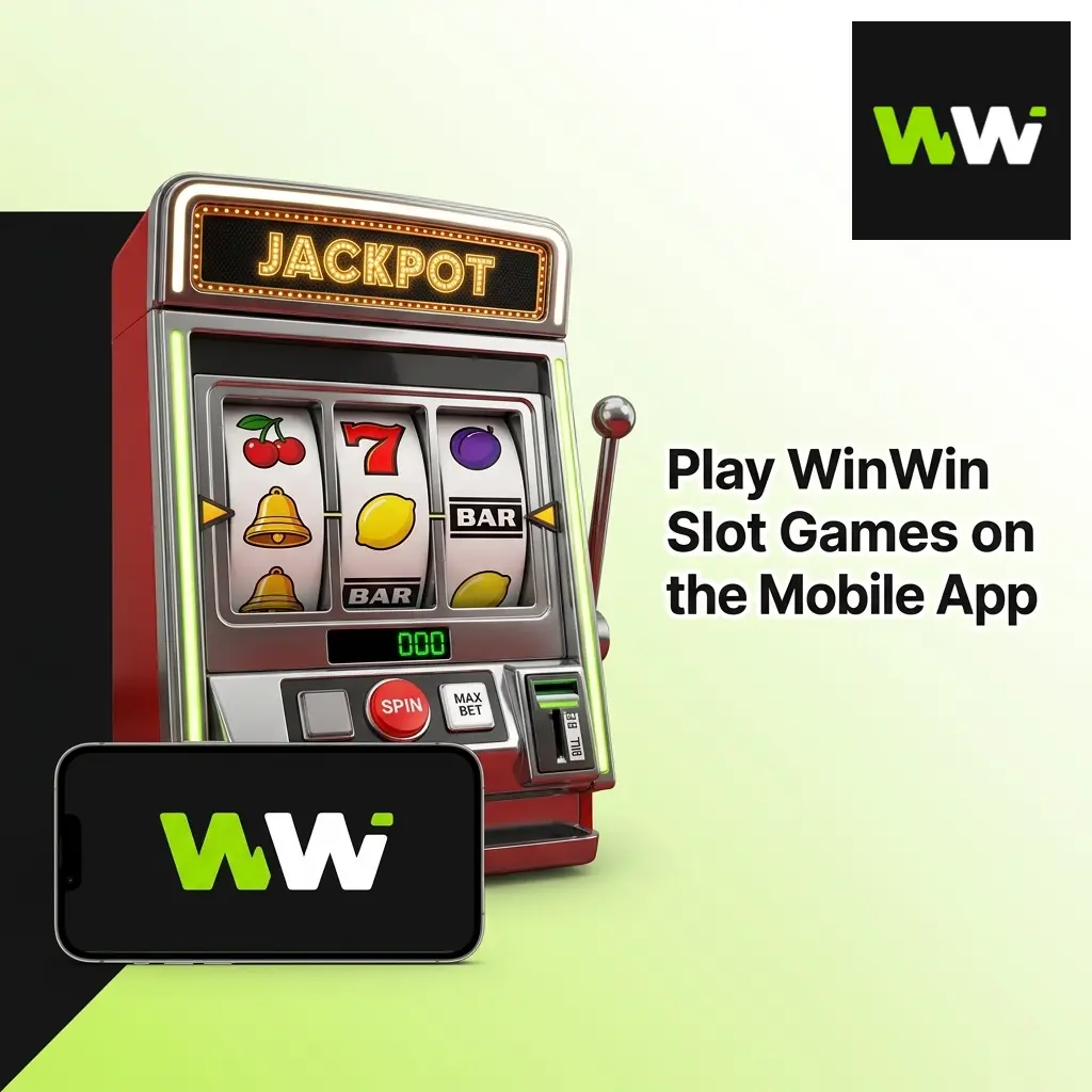 WinWin slot games mobile app interface showing vibrant casino slots gameplay on a smartphone screen