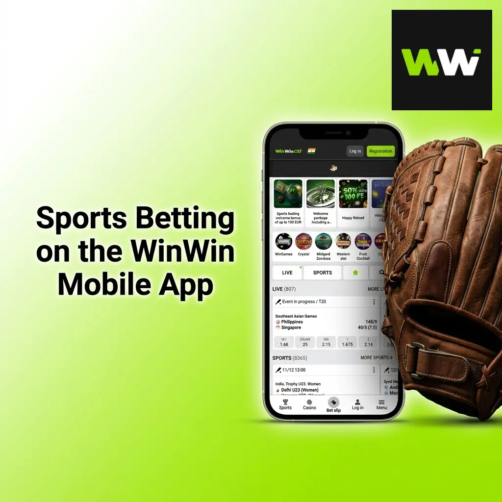 WinWin mobile app interface showing sports betting options with live odds and betting markets
