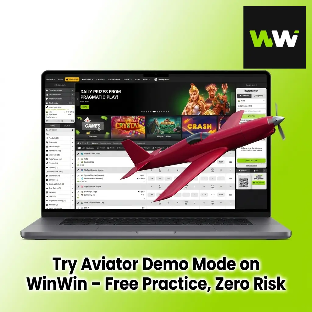 Aviator demo mode on WinWin platform showing free practice gameplay with no financial risk for new players