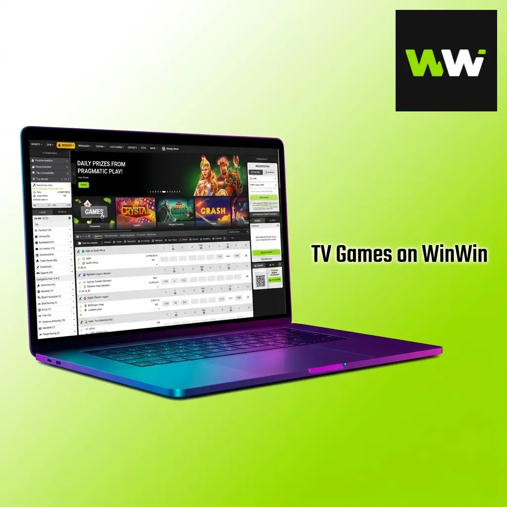 Colorful TV game show interface on WinWin platform featuring interactive entertainment options for players