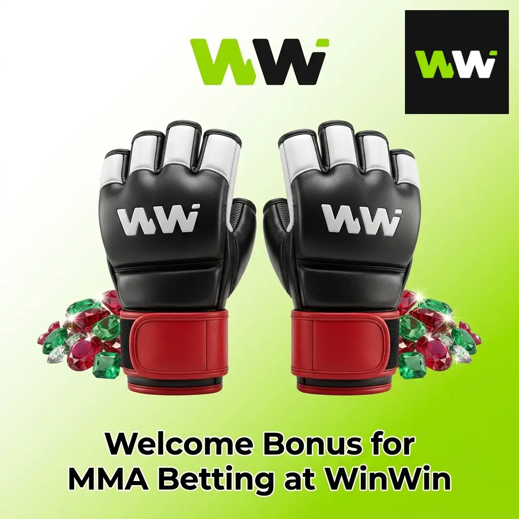 MMA fighter in action with WinWin welcome bonus offer displayed for new bettors signing up