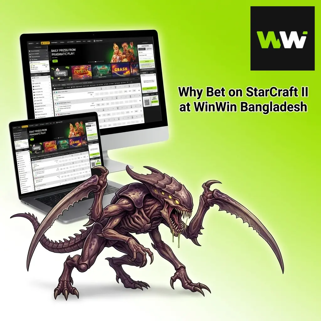 Competitive StarCraft II esports match with players strategizing in a high-stakes tournament setting at WinWin Bangladesh