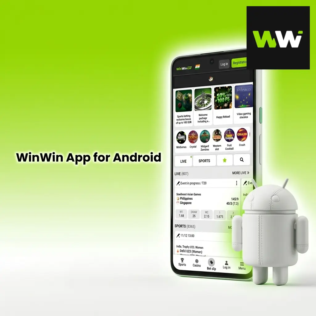 WinWin App download screen on Android device showing app interface and features