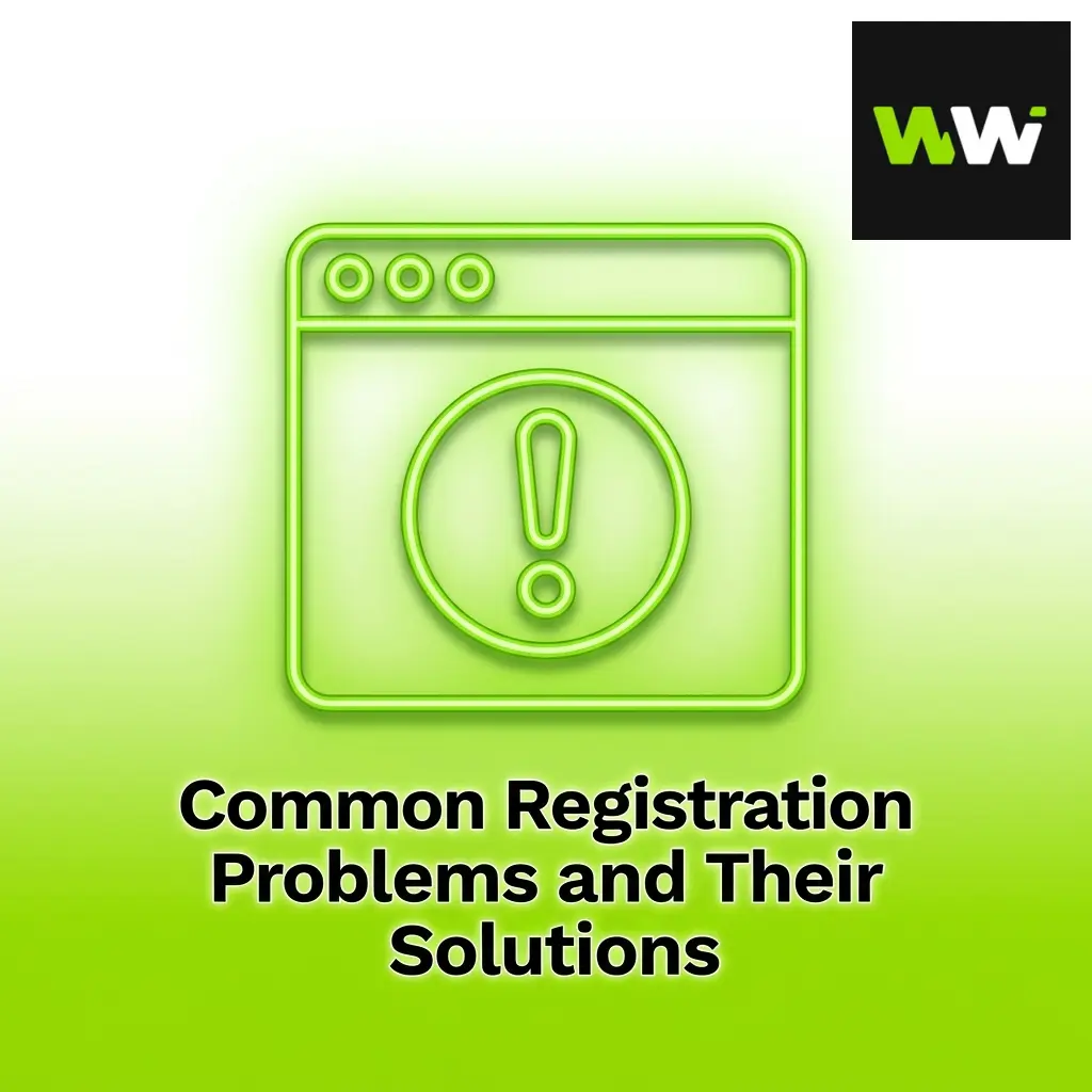 Person frustrated at computer screen with registration form errors and solution checklist on screen