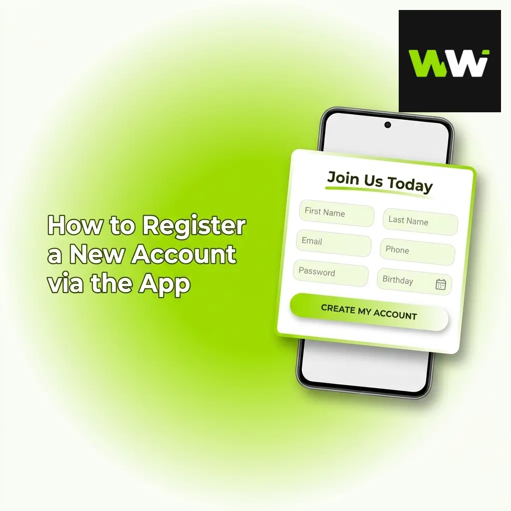 Person registering a new account on a mobile app, showing the sign-up screen with form fields and buttons