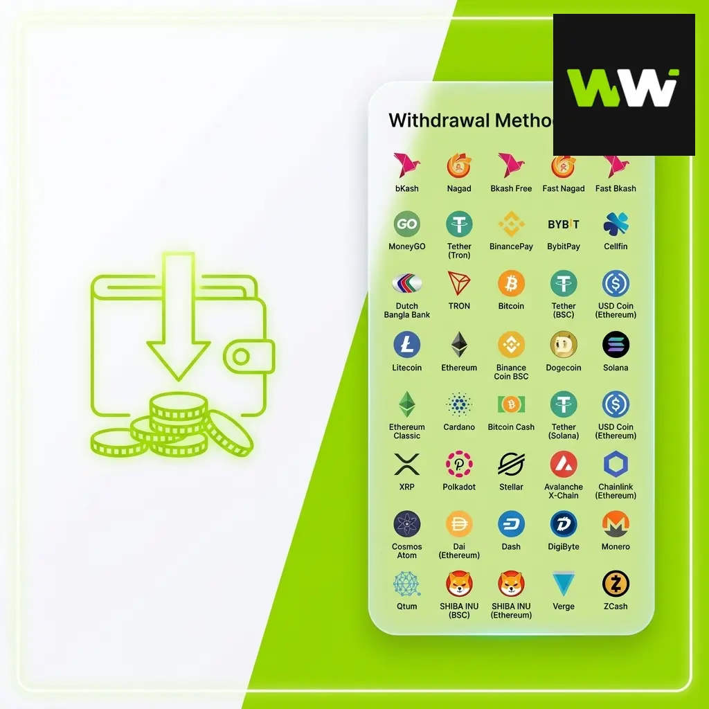 WinWin casino withdrawal methods overview showing available payment options for secure and fast payouts