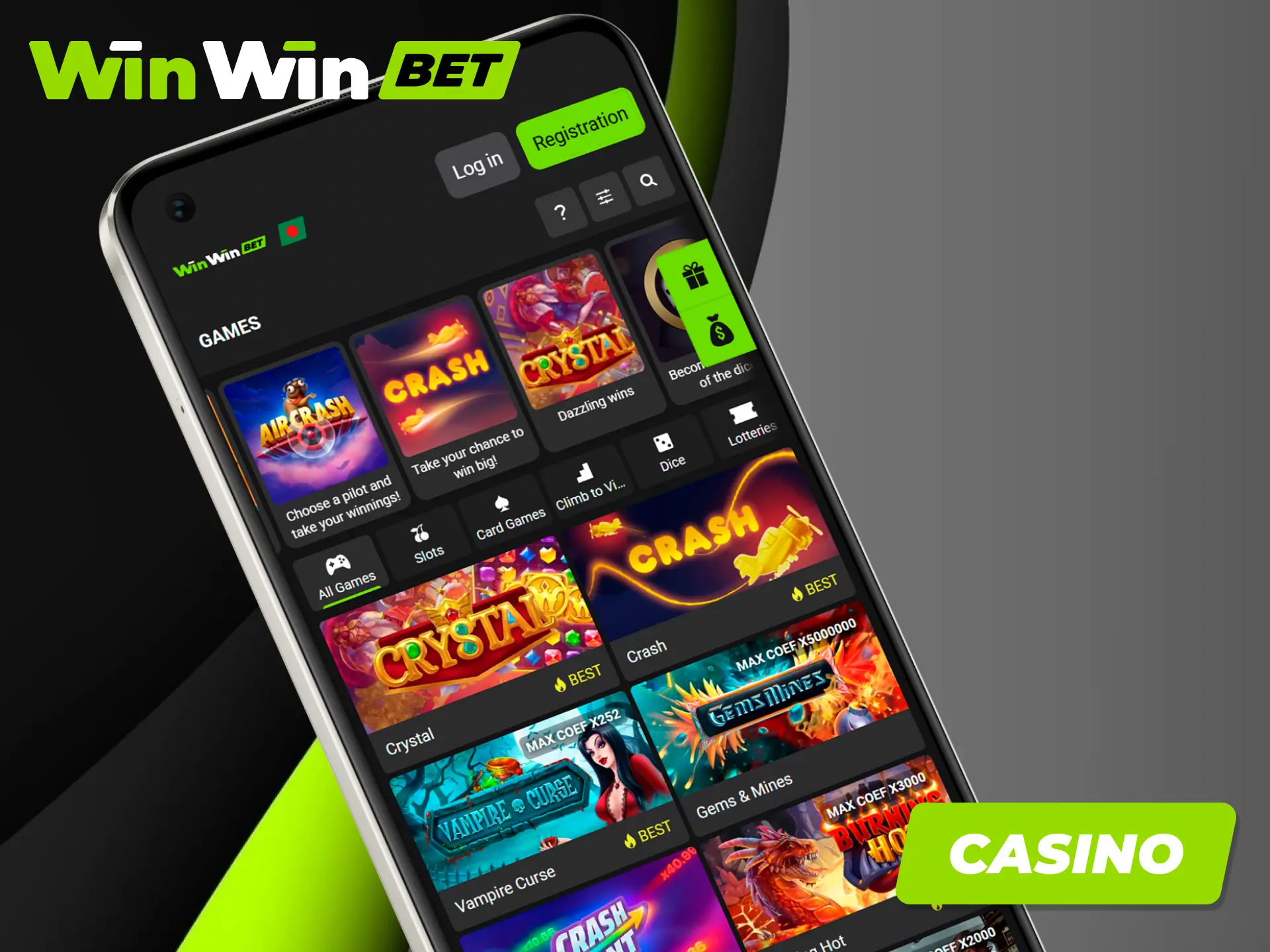 Play all Winwin casino games using the official smartphone app.