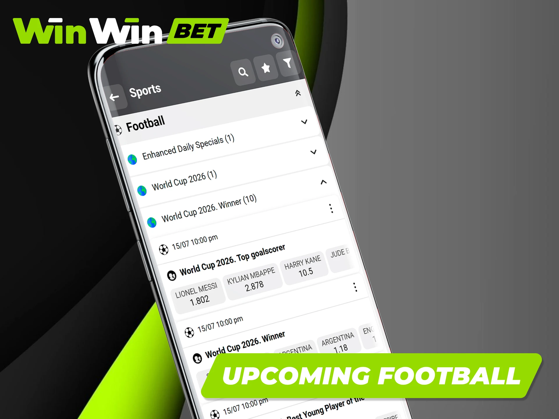 Discover upcoming football betting events in the official Winwin app.