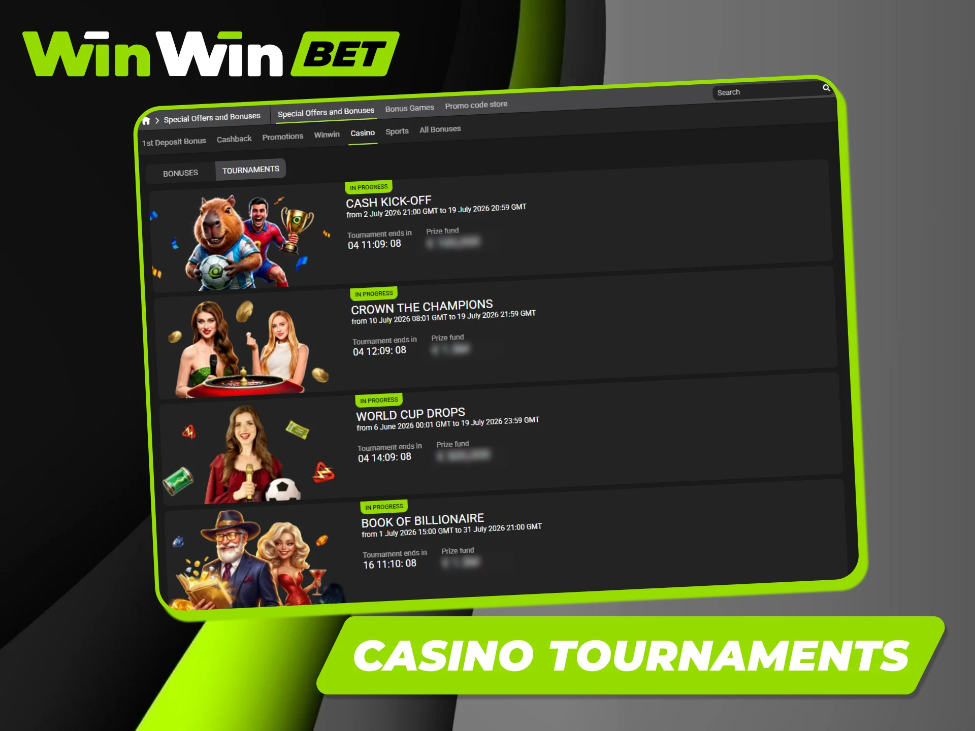 Join elite casino tournaments at Winwin to compete for massive prize pools.