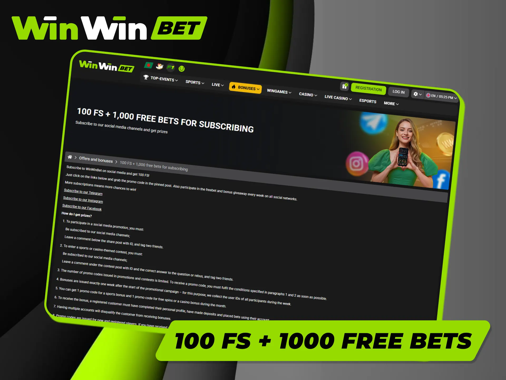 Claim the free spins package along with extra free bets at Winwin today.