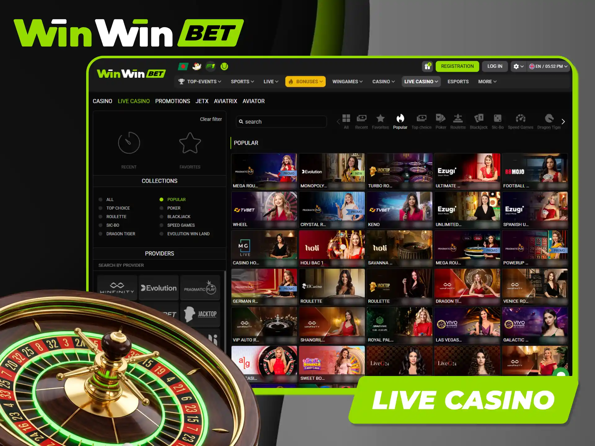 Join immersive live casino rooms with real professional dealers on the Winwin site.