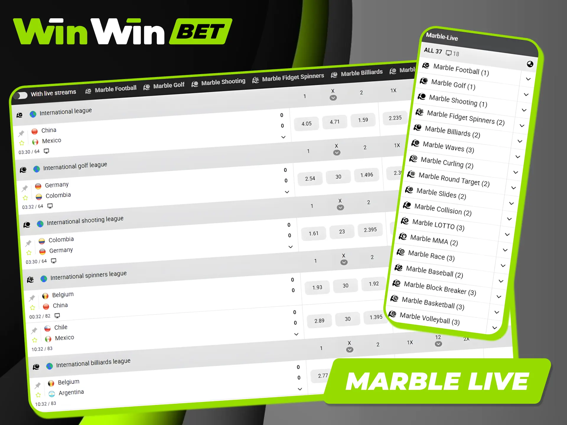 Watch marble live streams and place successful bets on the Winwin betting site.
