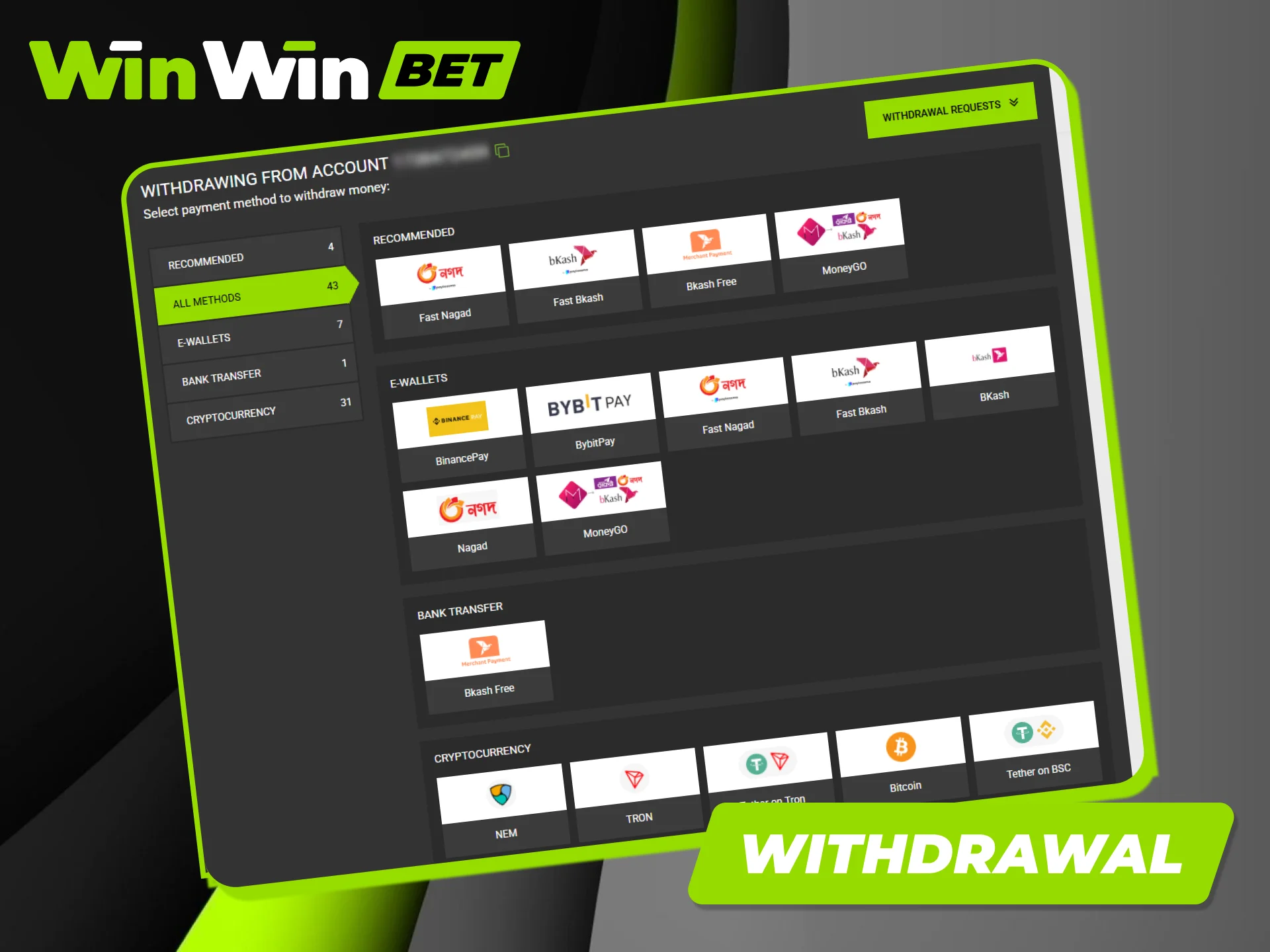 Find out how to make instant withdrawal requests to quickly receive your Winwin winnings.